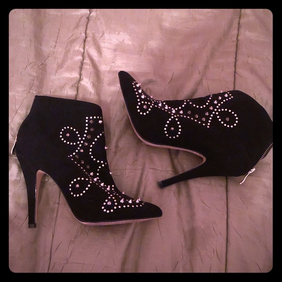 Gold Studded Embellished Suede Booties 🖤 - Picture 1 of 7